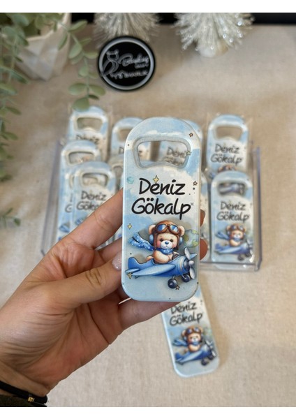 3 Boyutlu Kabartmalı Yeni Doğan Mevlid Hediyelik Bebek Açacak Magnet-Mavi Pilot Ayı - Toplam 20 Adet