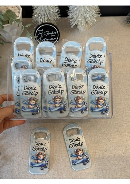 3 Boyutlu Kabartmalı Yeni Doğan Mevlid Hediyelik Bebek Açacak Magnet-Mavi Pilot Ayı - Toplam 20 Adet modelleri