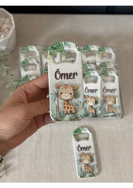 3 Boyutlu Kabartmalı Yeni Doğan Mevlit Hediyelik Bebek Açacak Magnet-Safari Zürafa-Toplam 20 Adet