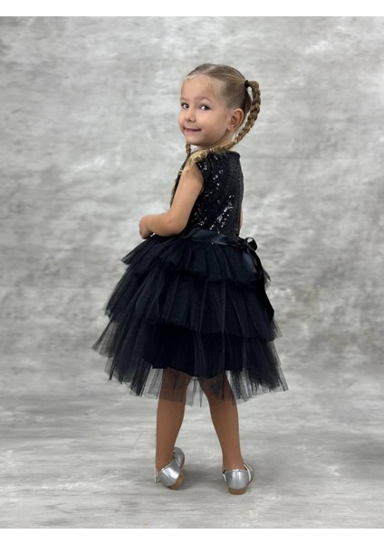 Kız Çocuk Pul Işlemeli Kat Kat Kırmızı Abiye Elbise