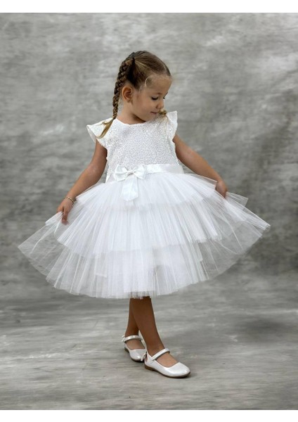 Kız Çocuk Pul Işlemeli Kat Kat Kırmızı Abiye Elbise indirimleri