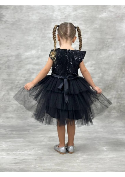 Kız Çocuk Pul Işlemeli Kat Kat Kırmızı Abiye Elbise