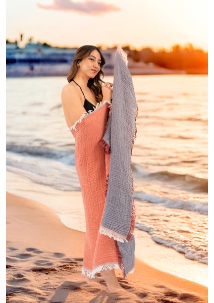 Müslin Plaj Havlusu/peştemal/banyo/sauna/hamam Havlusu %100 Pamuk Müslin 4 Katlı 100X200 Battal Boy