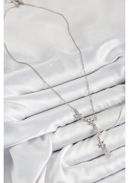 316L Çelik Zirkon Taşlı Çiçek Model Gümüş Renk Kadın Kolye fiyatları