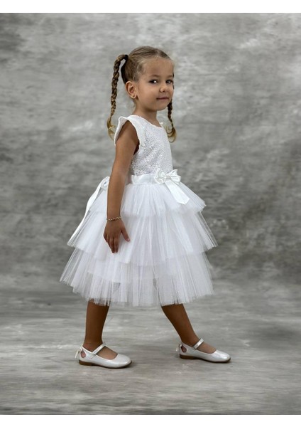 Kız Çocuk Pul Işlemeli Kat Kat Kırmızı Abiye Elbise