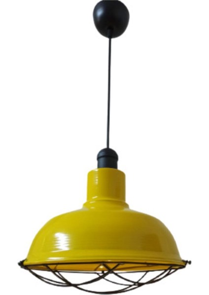 Sarı Metal Kafesli Retro Dekoratif Tekli Mutfak Aydınlatma Avizesi 30 cm