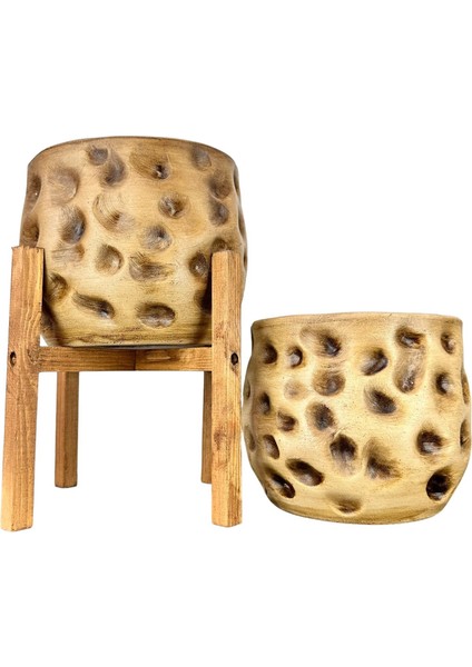 Ev Dekorasyon Aksesuar Naturel Desenli Toprak Saksı Saksılık Salon Çiçeklik Ikili Set 4 Ayaklı - Ayaksız 19 cm modelleri
