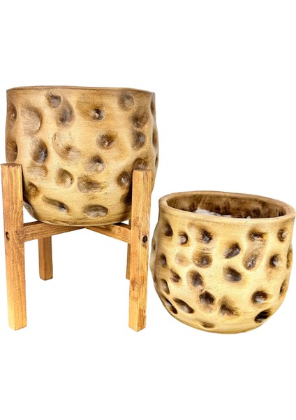 Ev Dekorasyon Aksesuar Naturel Desenli Toprak Saksı Saksılık Salon Çiçeklik Ikili Set 4 Ayaklı - Ayaksız 19 cm fırsatları