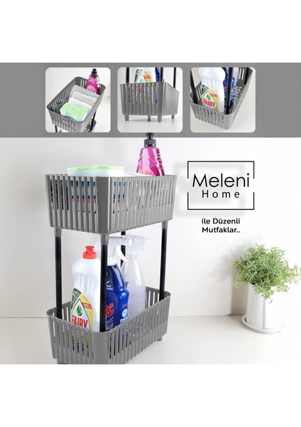 2 Katlı Düzenleyici Mutfak Banyo Rafı - Tezgah Altı Evye Altı Dolap Organizer Deterjanlık Gri fiyatları