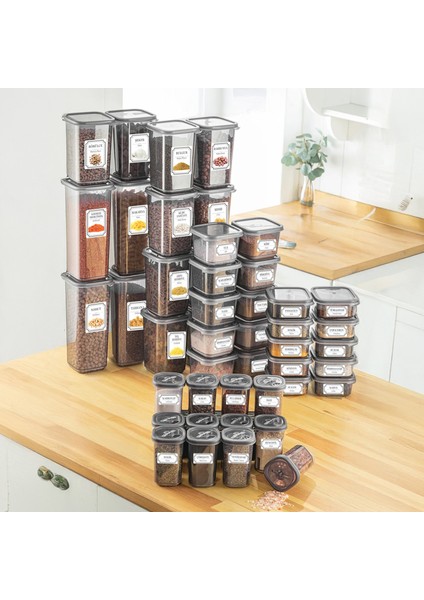 46 Parça Kare Erzak ve Bakliyat Saklama Kabıbaharat Seti 12X300ML 10X(350ML 500ML 1100ML) 4X1700ML