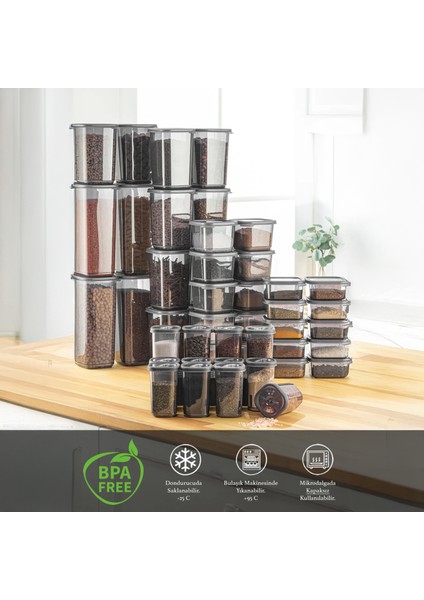 46 Parça Kare Erzak ve Bakliyat Saklama Kabıbaharat Seti 12X300ML 10X(350ML 500ML 1100ML) 4X1700ML fiyatları