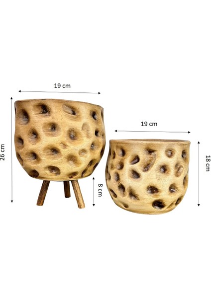 Ev Dekorasyon Aksesuar Naturel Desenli Toprak Saksı Saksılık Salon Çiçeklik Ikili Set Ayaksız - 3 Ayaklı 19 cm fiyatları