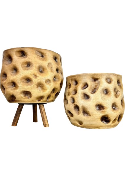 Ev Dekorasyon Aksesuar Naturel Desenli Toprak Saksı Saksılık Salon Çiçeklik Ikili Set Ayaksız - 3 Ayaklı 19 cm modelleri