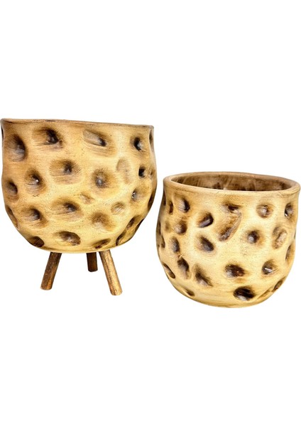Ev Dekorasyon Aksesuar Naturel Desenli Toprak Saksı Saksılık Salon Çiçeklik Ikili Set Ayaksız - 3 Ayaklı 19 cm fırsatları