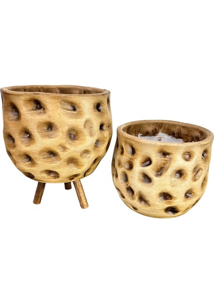 Ev Dekorasyon Aksesuar Naturel Desenli Toprak Saksı Saksılık Salon Çiçeklik Ikili Set Ayaksız - 3 Ayaklı 19 cm indirimleri