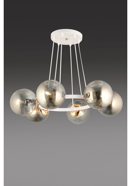 Şık 6'lı Füme Glop Camlı Modern Avize, Ev ve Ofis Dekorasyonu Için Ideal modelleri