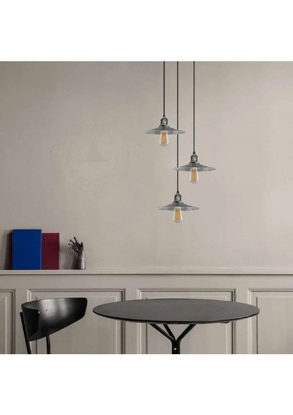 Gümüş Renkli Retro Metal Sarkıt Avize, 30 cm Taban Çapı, Rustik ve Vintage Tarz