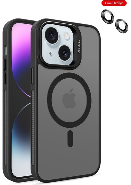 Apple Iphone 15 Uyumlu Kılıf Standlı Mat Magsafe Özellikli Lens Hediyeli