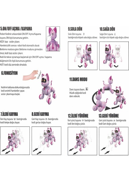 Eğitici Uzaktan Kumandalı Şarjlı Işıklı Sesli Dans Eden Programlanabilir Akıllı Robot Kedi modelleri