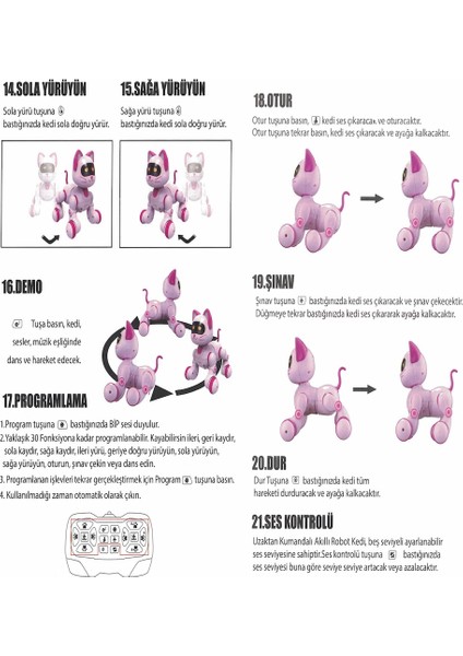 Eğitici Uzaktan Kumandalı Şarjlı Işıklı Sesli Dans Eden Programlanabilir Akıllı Robot Kedi fırsatları