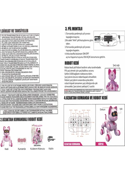 Eğitici Uzaktan Kumandalı Şarjlı Işıklı Sesli Dans Eden Programlanabilir Akıllı Robot Kedi