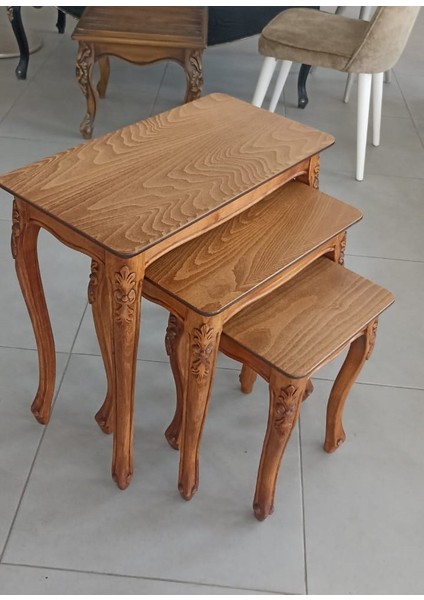 Zigon Sehpa Takım Eskitme Royal Serisi Ağaç Üretim (Italya Boya) Üçlü Set