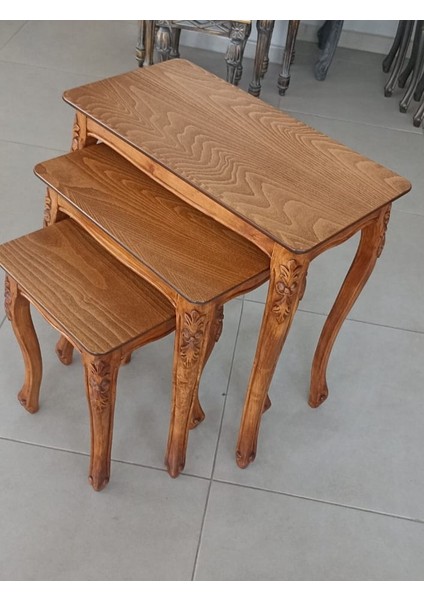 Zigon Sehpa Takım Eskitme Royal Serisi Ağaç Üretim (Italya Boya) Üçlü Set modelleri