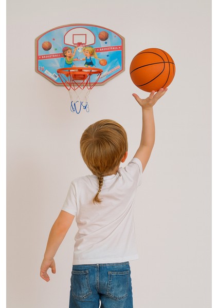 Ahşap Gövdeli Fileli Basketbol Potası ve Top Seti | 40X47 cm Asılabilir Duvar Tipi Çocuk Basket Seti fiyatları