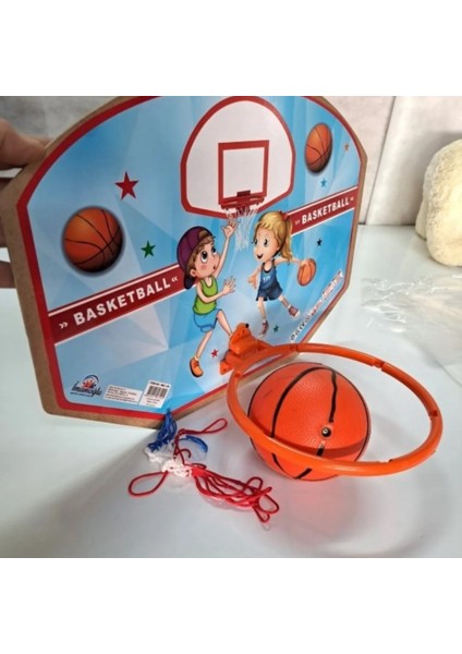 Ahşap Gövdeli Fileli Basketbol Potası ve Top Seti | 40X47 cm Asılabilir Duvar Tipi Çocuk Basket Seti fırsatları