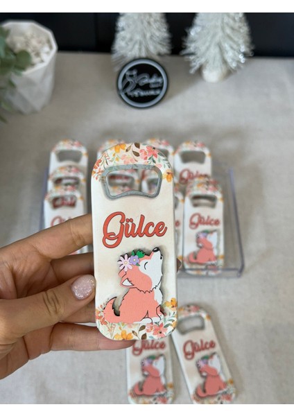 3 Boyutlu Kabartmalı Yeni Doğan Mevlid Hediyelik Bebek Açacak Magnet-Kız Pembe Kurtlu-Toplam 20 Adet