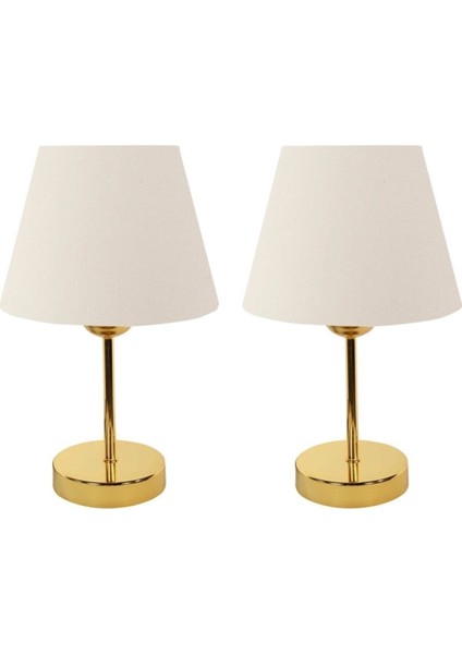 Şık Beyaz Konik Abajur ile Masa Lambası, 2’li Set, Gold Kaplama, Modern Tasarım