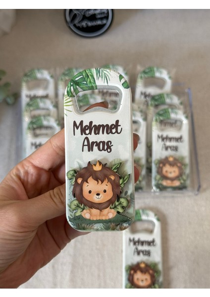 3 Boyutlu Kabartmalı Yeni Doğan Mevlüt Hediyelik Bebek Açacak Magnet-Safari Aslan-Toplam 20 Adet