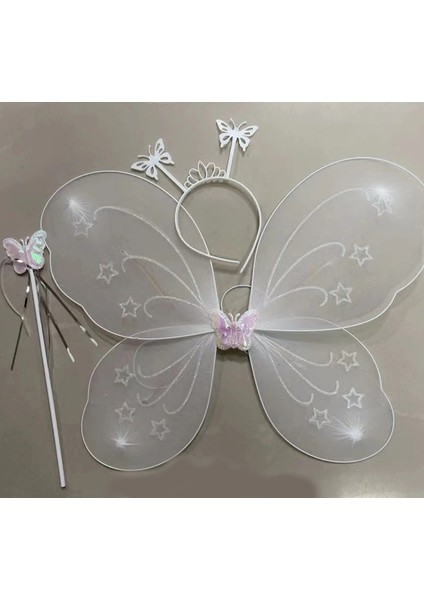 Beyaz Renk Kelebek Kanadı Tacı ve Sopası 50X37 cm (5047)