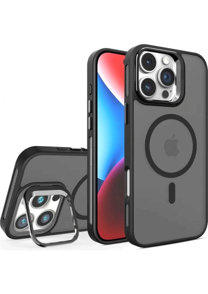 Apple Iphone 14 Pro Uyumlu Kılıf Standlı Mat Magsafe Özellikli Lens Hediyeli