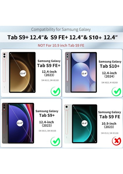Samsung Galaxy Tab S9 Fe Plus 12.4 / S10 Plus 12.4 Inç Kılıf Smart Uyku Modlu S Pen Kalem Bölmeli Akıllı Standlı Arkası Renkli Kapak SM-X610 X616B X820 X826B X810 X816B fiyatları