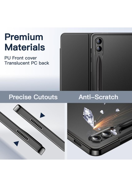 Samsung Galaxy Tab S9 Fe Plus 12.4 / S10 Plus 12.4 Inç Kılıf Smart Uyku Modlu S Pen Kalem Bölmeli Akıllı Standlı Arkası Renkli Kapak SM-X610 X616B X820 X826B X810 X816B