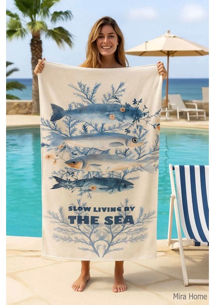 Unisex Desenli Baskılı Deniz Plaj Havlusu Balık 70X140 cm