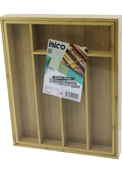 5 Bölmeli Ahşap Bambu Kaşıklık 30X34CM (5047)