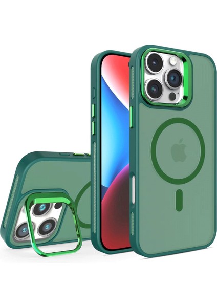 Apple Iphone 14 Pro Uyumlu Kılıf Standlı Mat Magsafe Özellikli Lens Hediyeli
