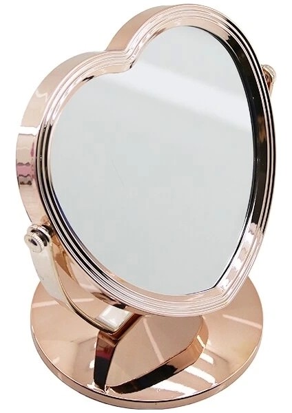 Kalp Model 7 Inç= Çap:17.5cm Makyaj Aynası Çift Taraflı Bronz - Gümüş Pls.çerçeve Sabit Ayak (5047)