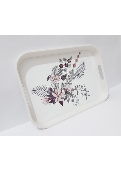 Çay Tepsi 34X24X3.5 cm Desenli Plastik Dikdörtgen Çay Kahve Tepsisi Sunum Tepsi