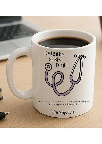 Komik - Esprili Kupa Bardak Kalbinin Sesini Dinle Yazılı Komik Kupa Bardak