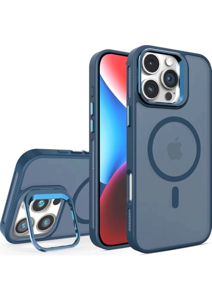 Apple Iphone 14 Pro Uyumlu Kılıf Standlı Mat Magsafe Özellikli Lens Hediyeli