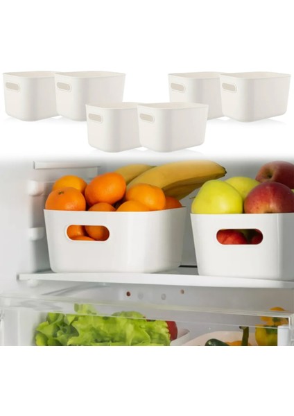 6'lı Buzdolabı Dolap Içi Düzenleyici Organizer Saklama Kabı Beyaz 6 x 4 Litre