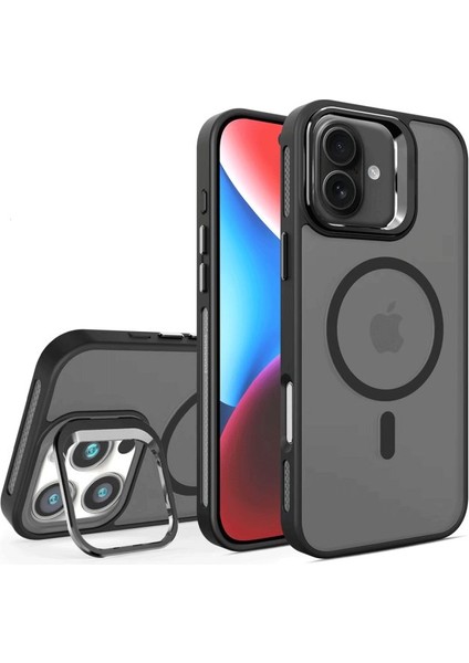 Apple Iphone 16 Uyumlu Kılıf Standlı Mat Magsafe Özellikli Lens Hediyeli