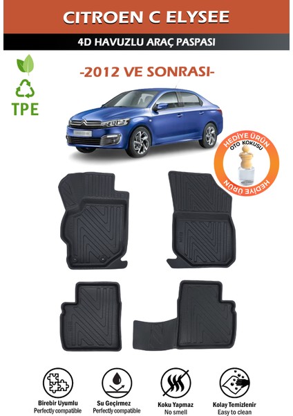 Havuzlu 4d Siyah Paspas Takımı,citroen C-Elysee 2012 ve Sonrası 4d Havuzlu Paspas Hediye Araç Kokusu