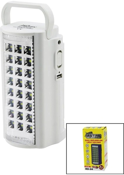 24 Ledfiş Şarjlı - Powerbankledli Işıldak Lamba 6V 4.0AH Akütaşıma Kulplu Rd-24 (5047)