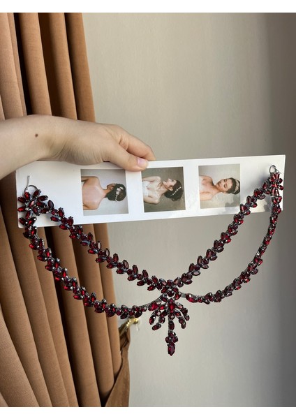 D20 Bordo Alınlık, Kına Gecesi Alınlık, Gelin Saç Aksesuarı, Taşlı Bordo Saç Süsü, Bindallı Aksesuarı, Bordo Kaftan Takısı, Gelin Tacı Bordo, Geleneksel Kına Aksesuarı, Kına Baş Süsü Bordo