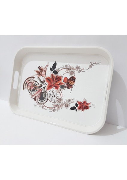 Çay Tepsi 34X24X3.5 cm Desenli Plastik Dikdörtgen Çay Kahve Tepsisi Sunum Tepsi indirimleri