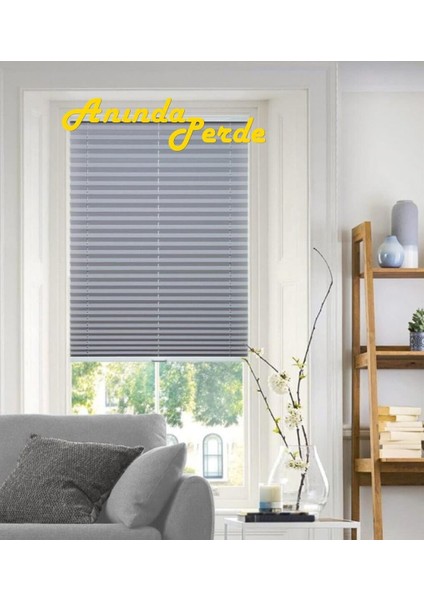 Gri Plise Perde Katlanır Cam Balkon Perdesi - Ofis Perdesi - Mutfak Perdesi